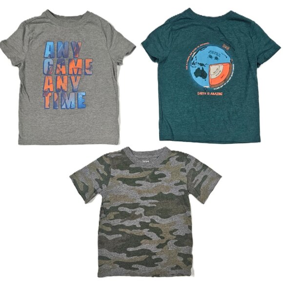 Bundle of 3 Boys’ Tees Carter’s & Cat & Jack Size 4/5 – Camo + Graphics - Picture 1 of 7